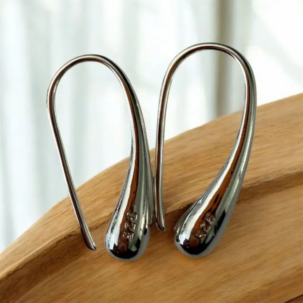 925 Stamped Sterling Silver Plated Water Droplet Earrings Hook 1inch